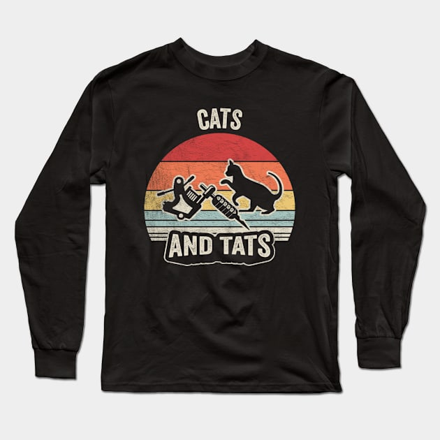 Cats And Tats Cat Lover Tattoo Lover Tattoo Artist Cat Mom Gift Tattooed Tats Long Sleeve T-Shirt by SomeRays